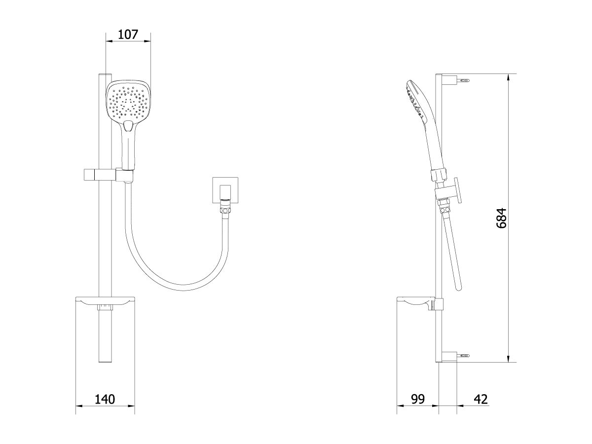 American Standard Single Rail Shower Square with Wall Water