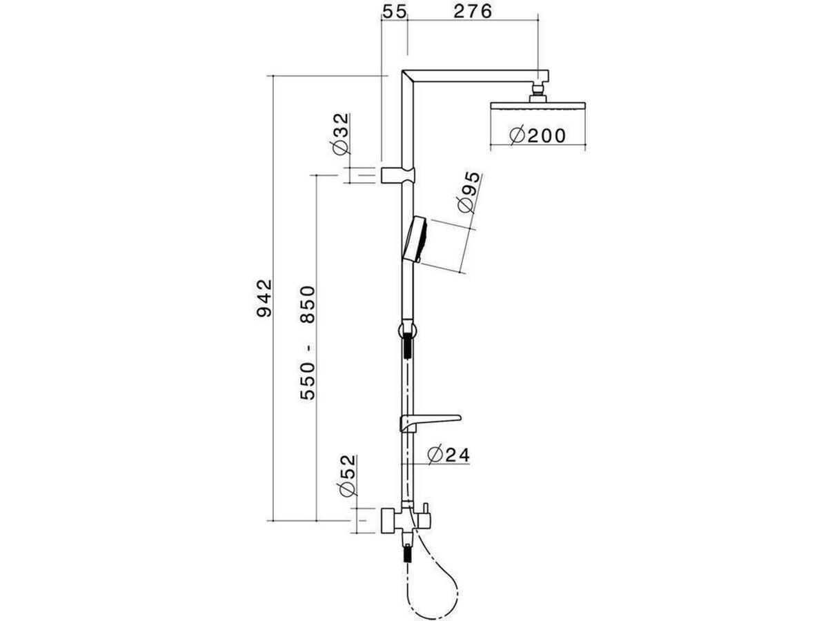 Caroma Essence Overhead Shower System & Hand Shower on Rail with Bottom