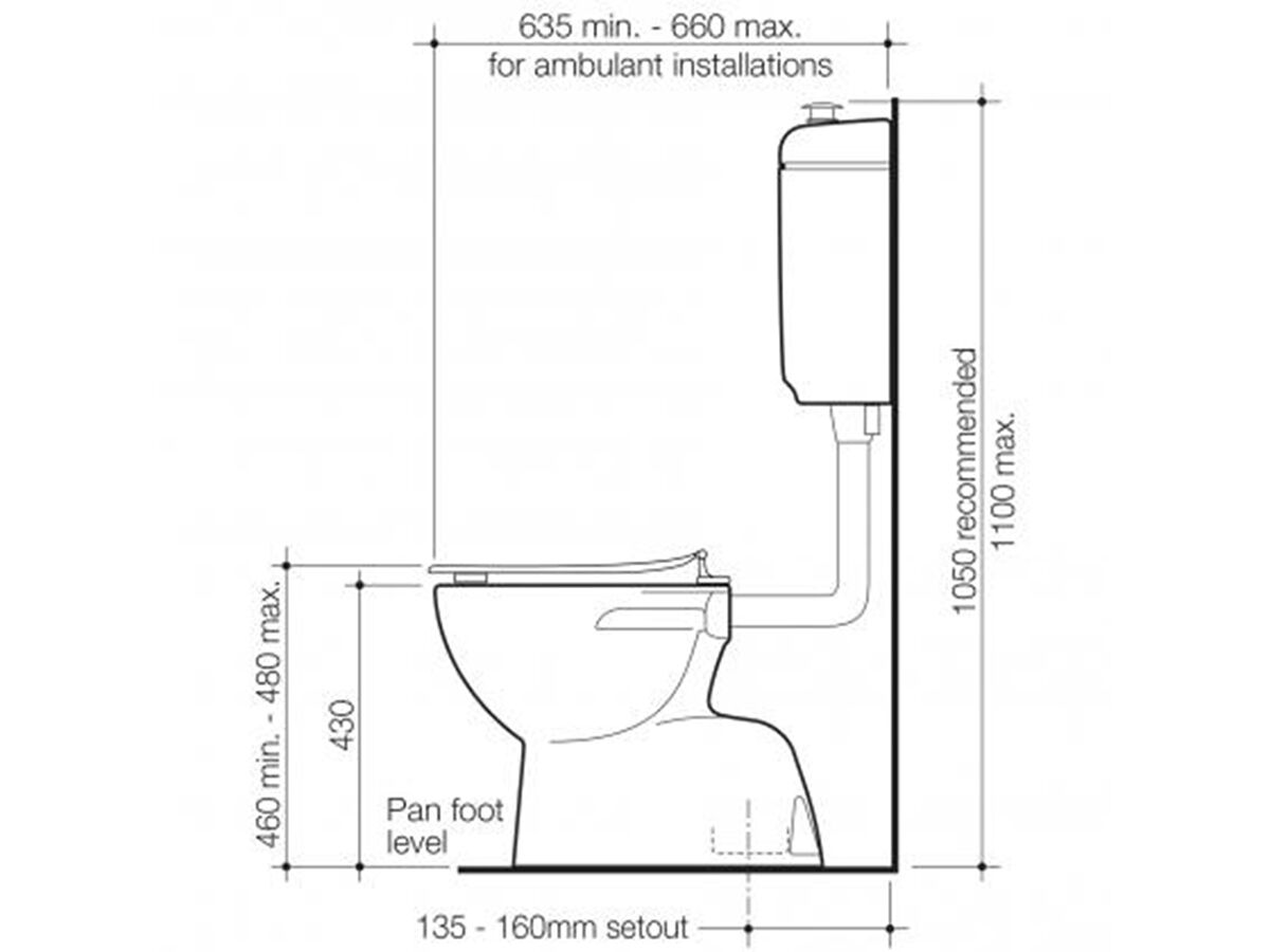 Caroma Care 400 Connector S Trap Bottom Inlet Toilet Suite Metal Raised