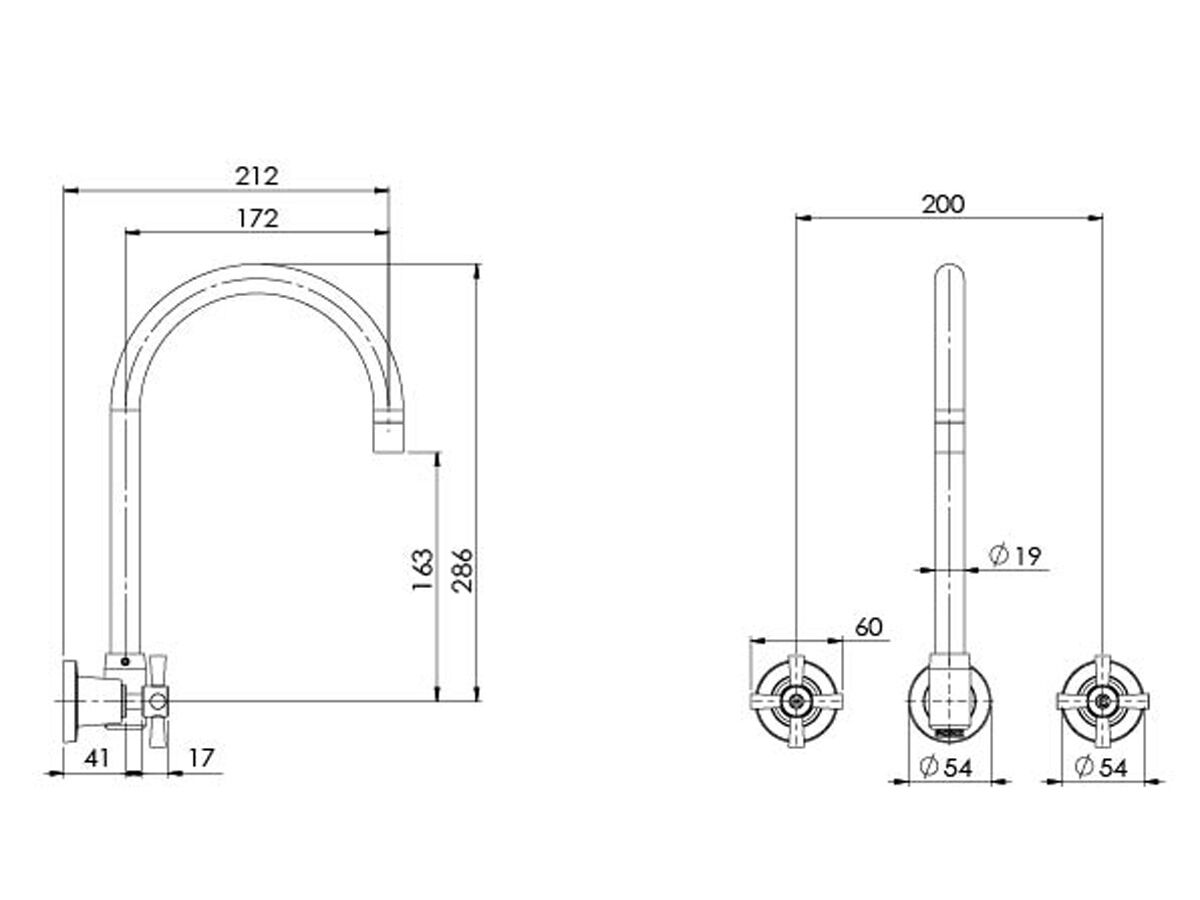Phoenix Gen X Wall Sink Set Gooseneck Cross Ceramic Disc Chrome (4 Star