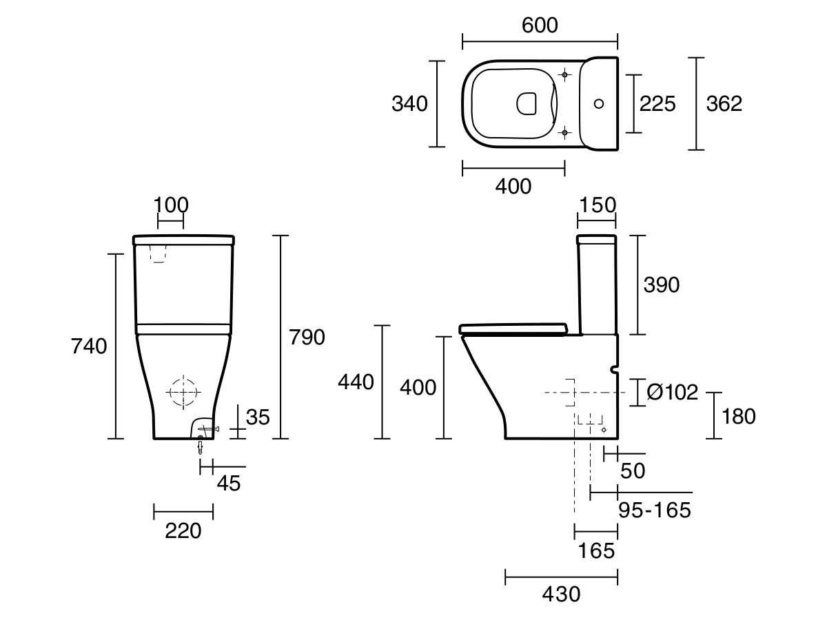 The Gap Rimless Close Coupled Back to Wall Back Inlet Toilet Suite with