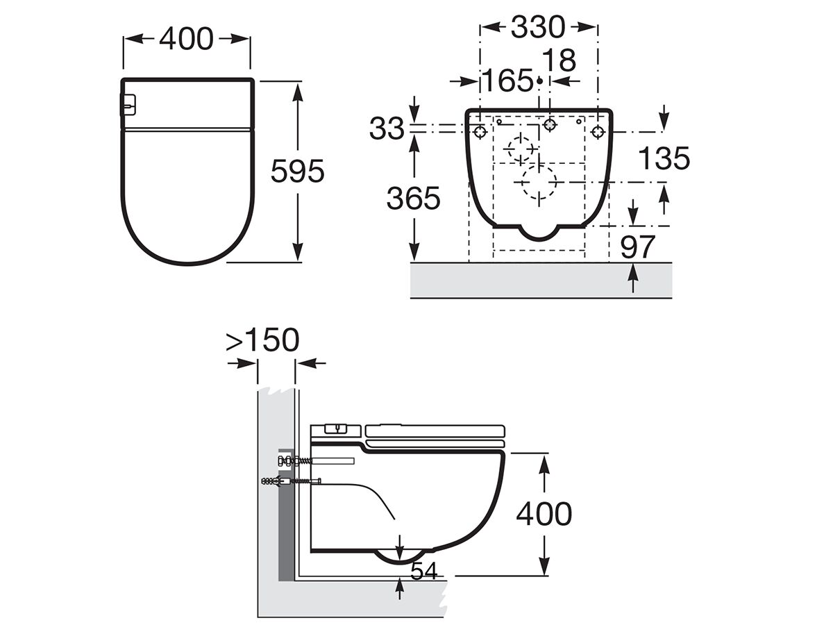 Roca Meridian In Tank Wall Hung Pan With Soft Close Seat And I Support