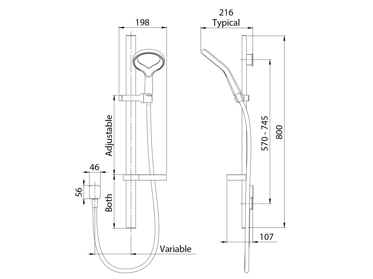 Methven Aio Aurajet Single Rail Shower with Wall Water Inlet Chrome (3 Star) from Reece
