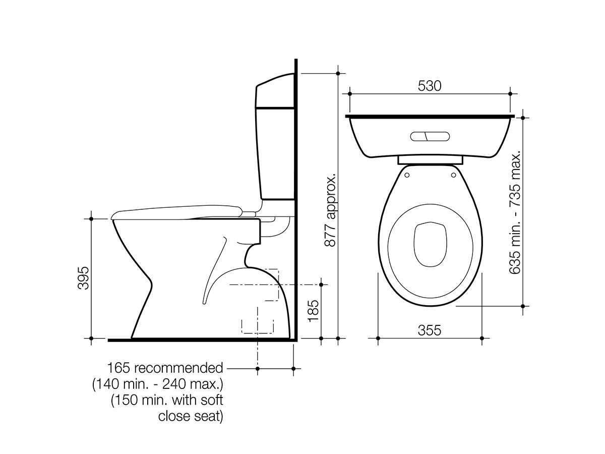 Caroma Concorde Concealed Uniset II P Trap Toilet Suite White (4 Star