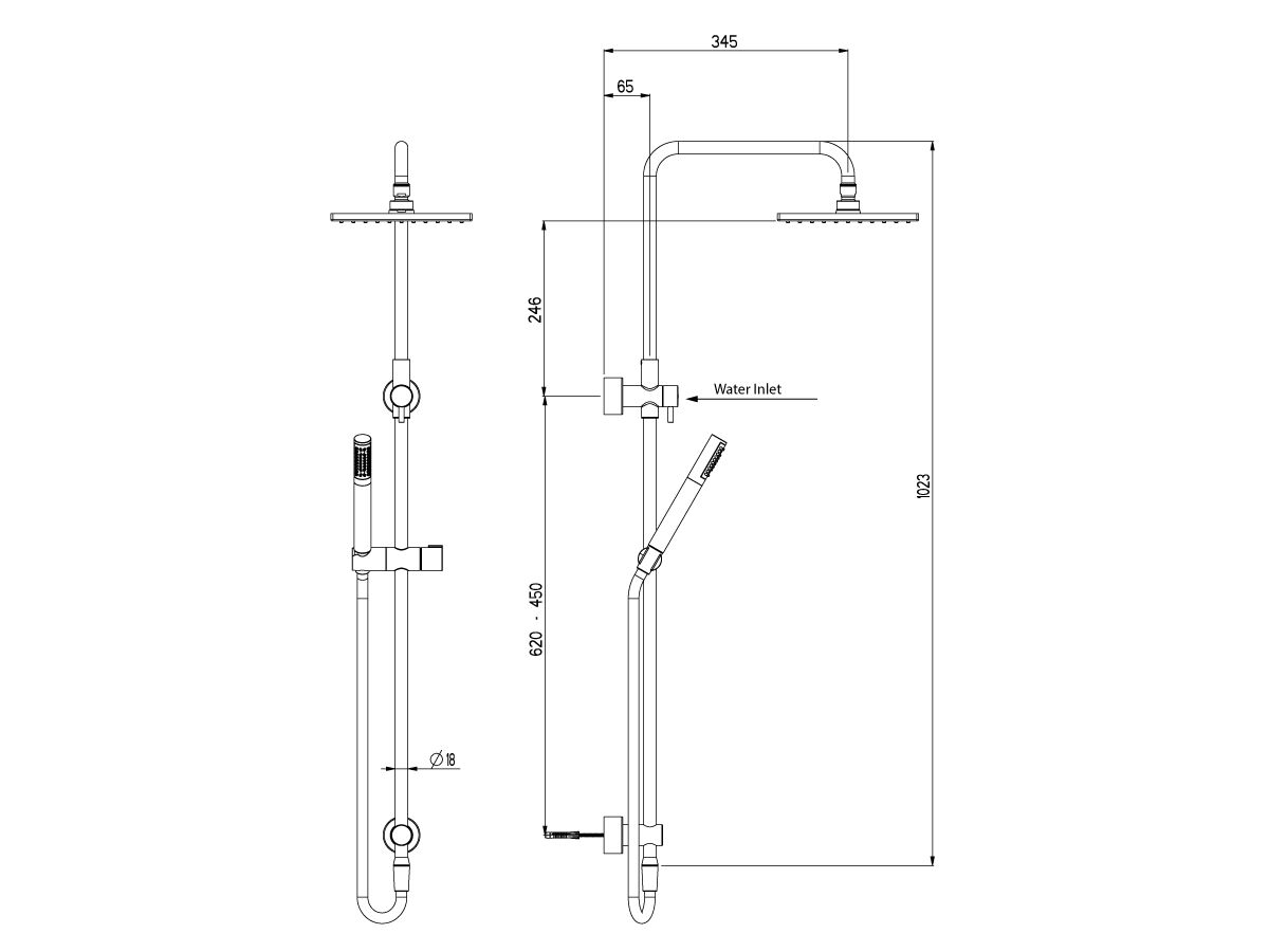 Nikles Square Twin Rail Shower Stahl Handpiece, Techno 200 Brass