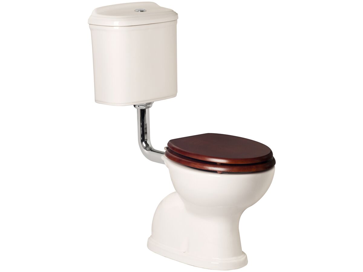 POSH Canterbury Low Level Toilet Suite With Oak Cherry Seat White (4 ...