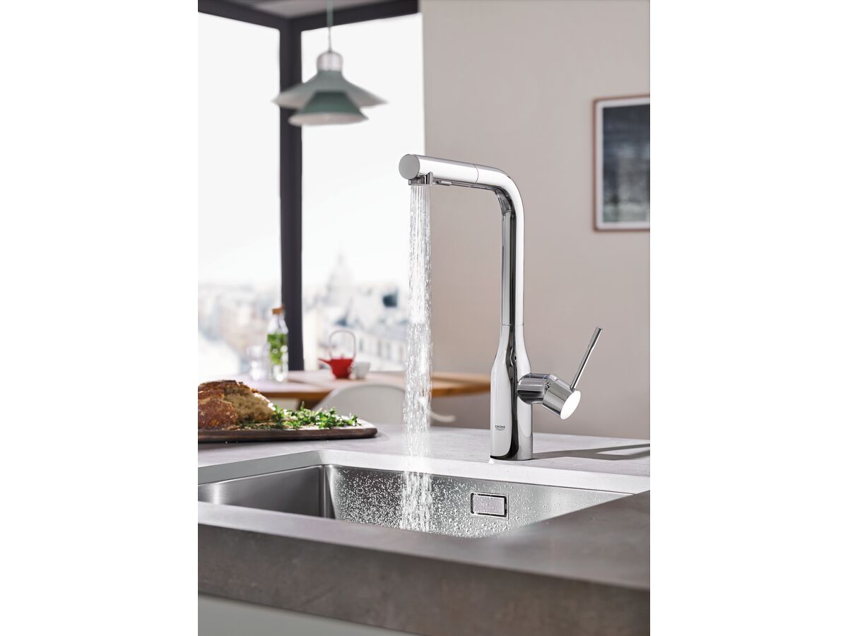 GROHE Essence New Gooseneck Pull Out Sink Mixer Tap with Dual Spray