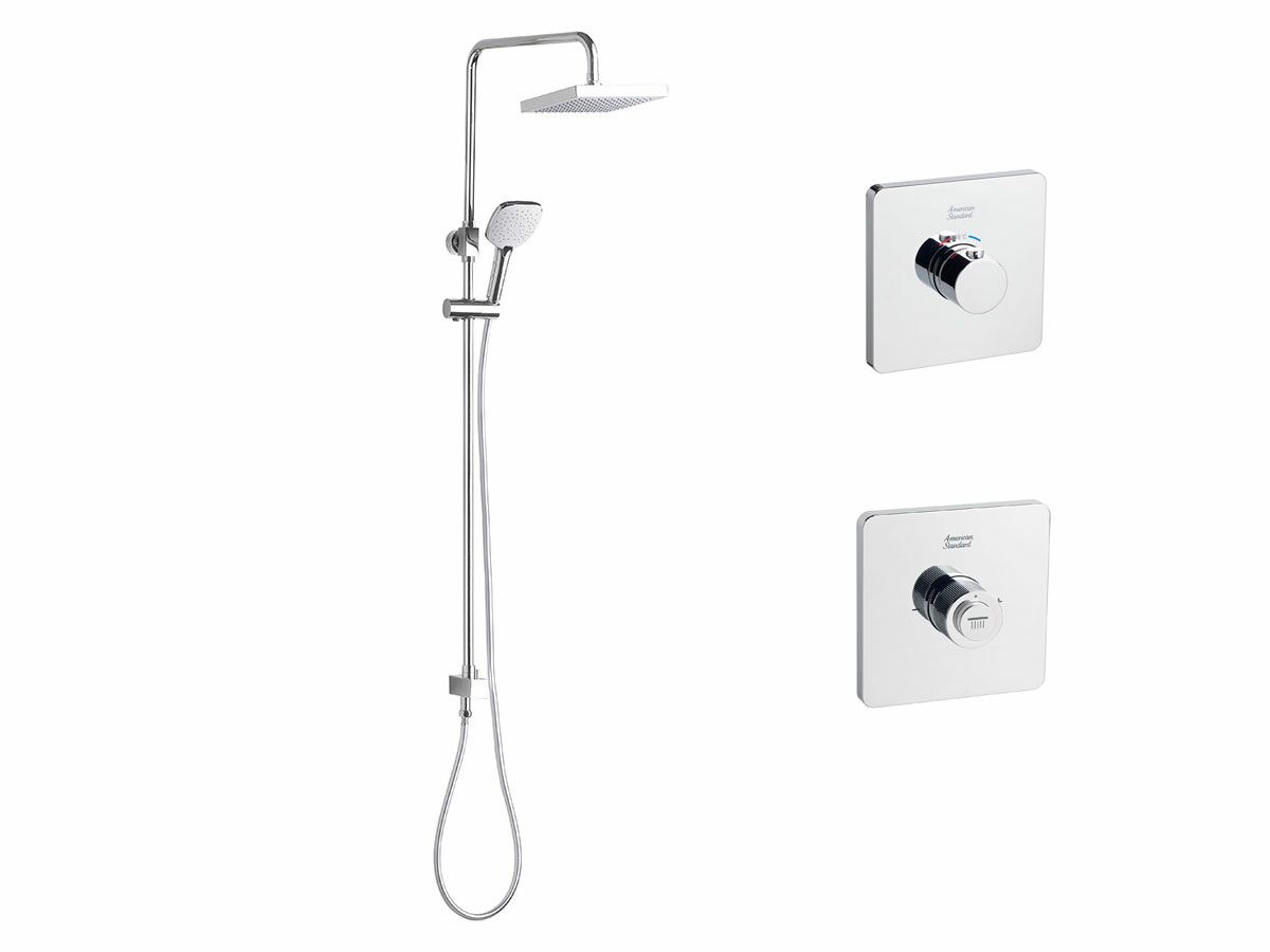 American Standard EasySET Thermo Controller + Square Twin Rail Shower Chrome (3 Star)