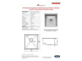 AFA Exact Single Bowl Inset / Undermount Sink No Taphole with Quick-Fit ...
