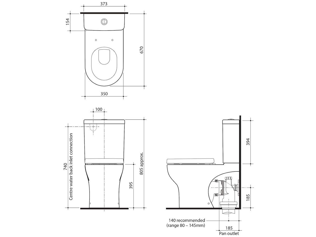Stylus Dorado Wall Faced Close Coupled Bottom Inlet Toilet Suite with