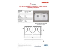 AFA Vertus Double Bowl Undermount Sink No Taphole 750mm Stainless Steel ...