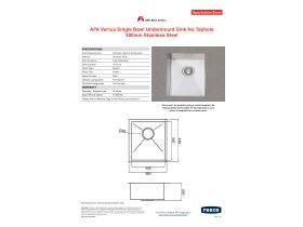 AFA Vertus Single Bowl Undermount Sink No Taphole 380mm Stainless Steel ...