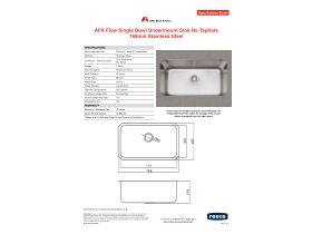 AFA Flow Single Bowl Undermount Sink No Taphole 768mm Stainless Steel ...