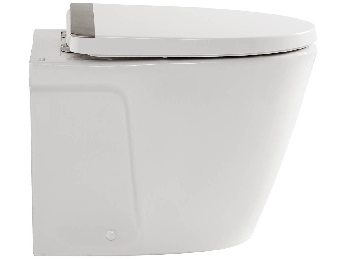 American Standard Acacia E Back to Wall Pan with Soft Close Quick Release Seat White and Chrome Strip (4 Star)