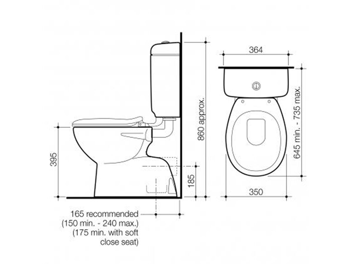 Caroma Trident Sovereign Connector S Trap Bottom Inlet Toilet Suite