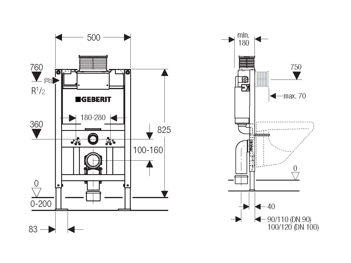 Geberit 150 Under Counter Cistern (Wall Hung Frame) Mechanical (4 Star