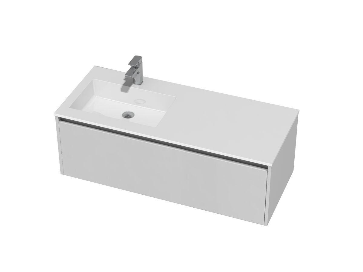 Kayla Wall Hung Vanity Unit 1200 Integrated Left Hand Basin 1 Drawer White From Reece