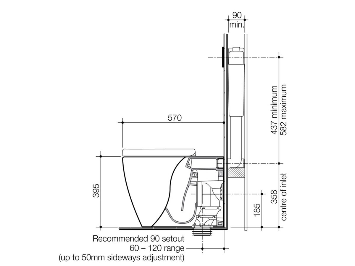 Caroma Urbane Invisi Wall Faced Universal Trap Toilet Suite with Arc