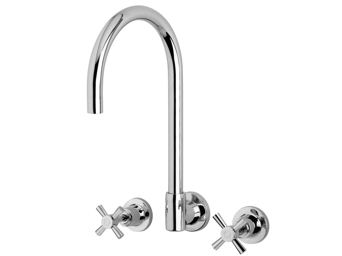 Phoenix Gen X Wall Sink Set Gooseneck Cross Ceramic Disc Chrome (4 Star
