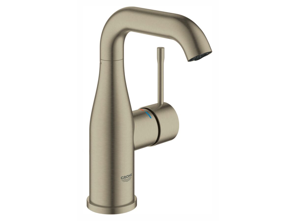 GROHE Essence New Gooseneck Basin Mixer Tap Brushed Nickel (5 Star) from Reece