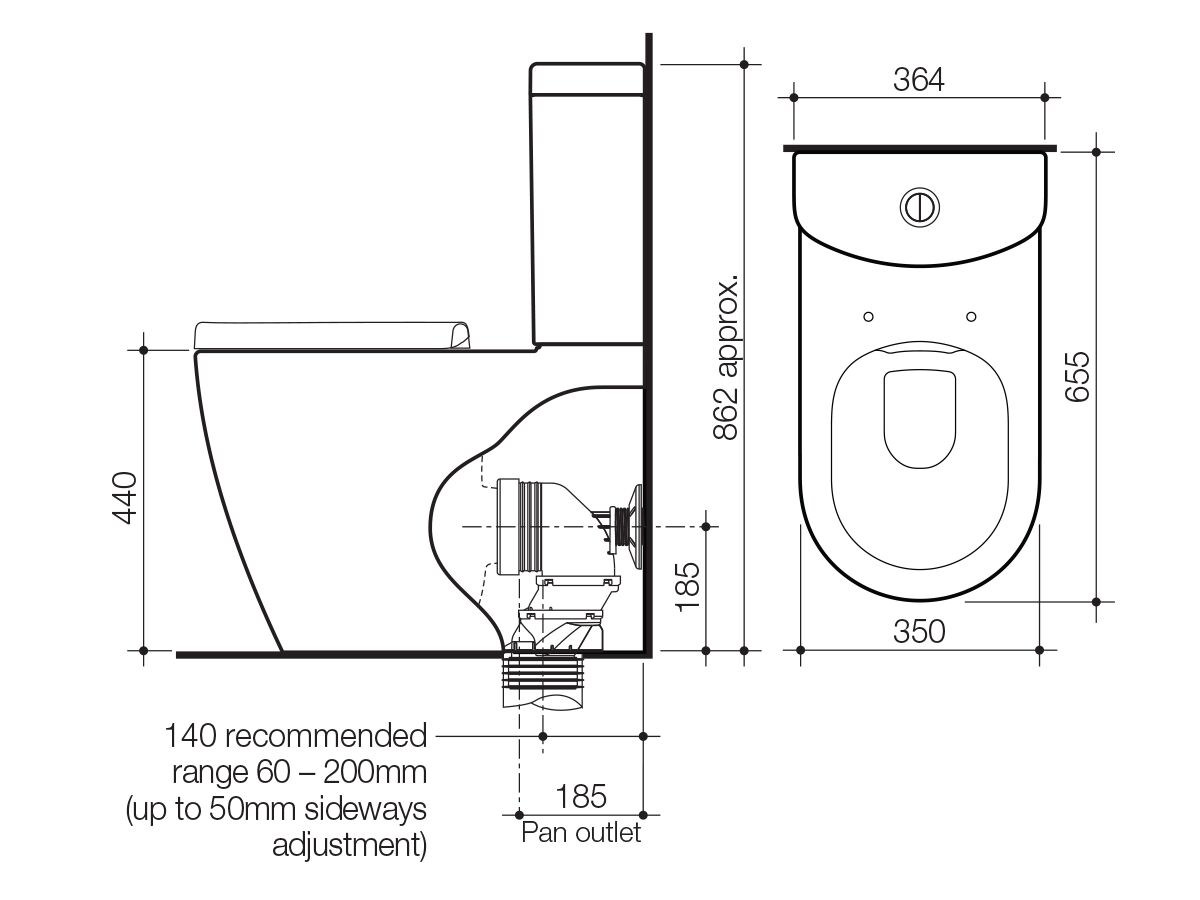 Caroma Forma Close Coupled Back To Wall Bottom Inlet Over Height