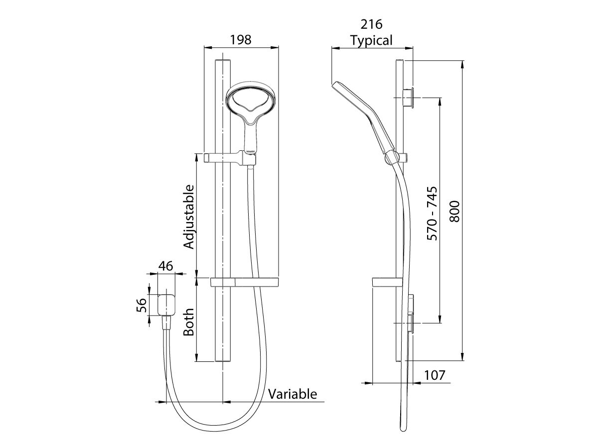 Methven Aio Aurajet Single Rail Shower with Wall Water Inlet Matte Black (3 Star) from Reece