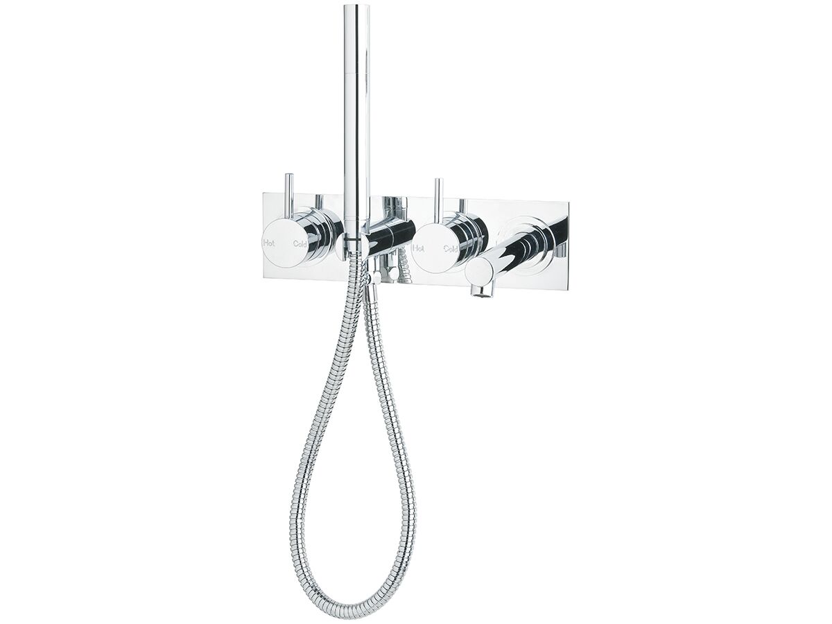 Scala Bath Mixer System Straight Outlet Left Hand Operation with Handshower Chrome (3 Star)