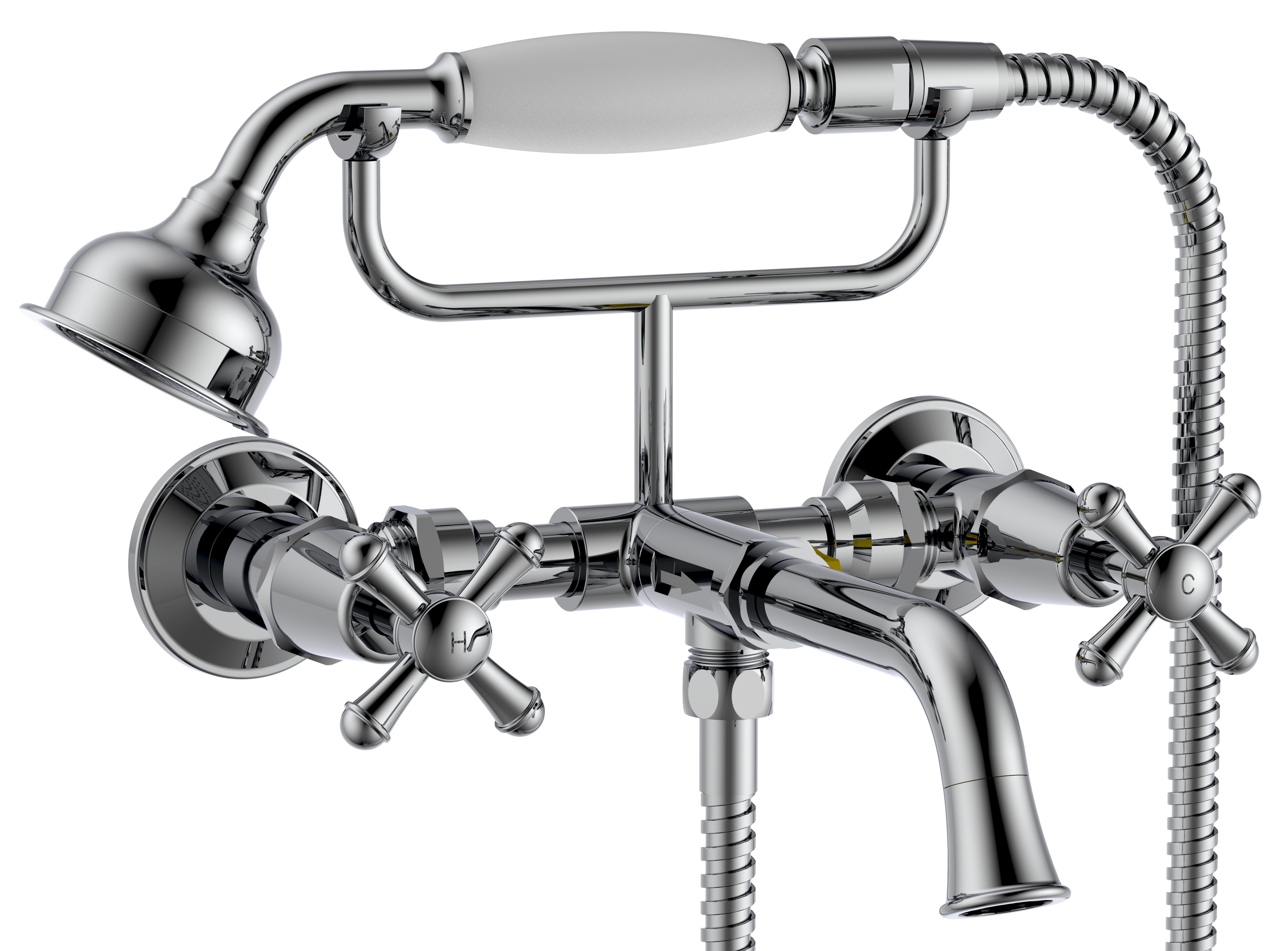 Posh Canterbury Wall Telephone Bath Set Cross Handles Chrome (3 Star